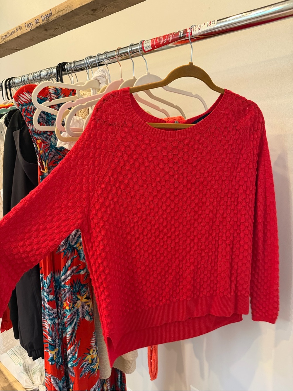 French Connection Red Textured Crewneck Sweater